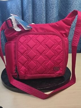 NEW Lug Sidecar Quilted Crossbody Bag Rose Pink RFID Protection Organizer Purse